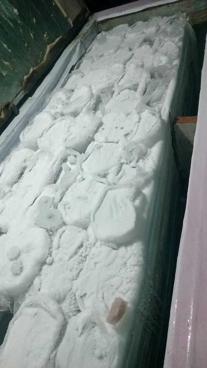 Blocks of ice freezing in moulds at the Boss Ice factory.